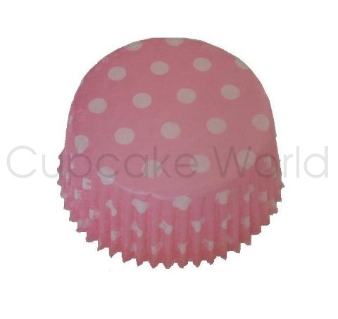 PINK POLKA DOTS PAPER MUFFIN CUPCAKE CASES PETIT 50PCS - Click Image to Close